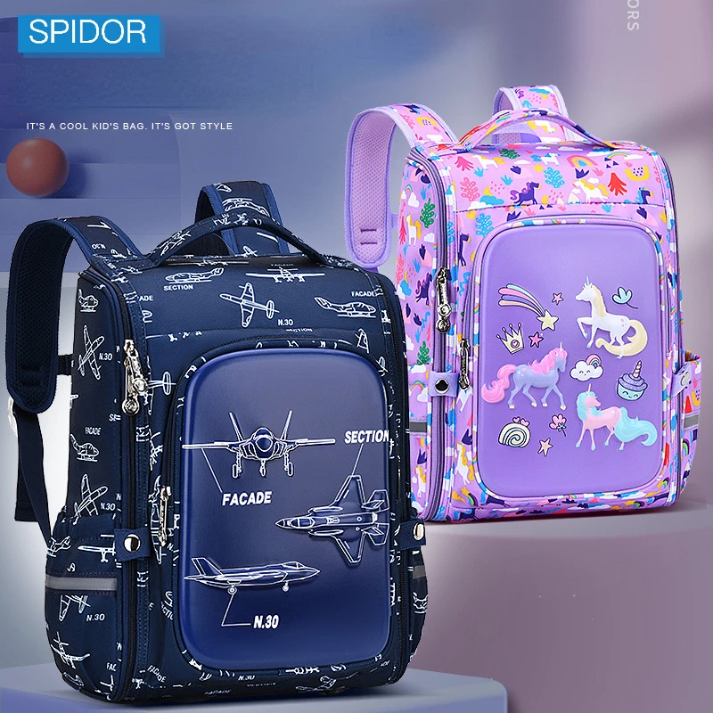 New Baby Cartoon School Bag for Elementary School Students Boys 1-3-6 Grade 1-3-6 Integrated Open Large Capacity Children's Bag