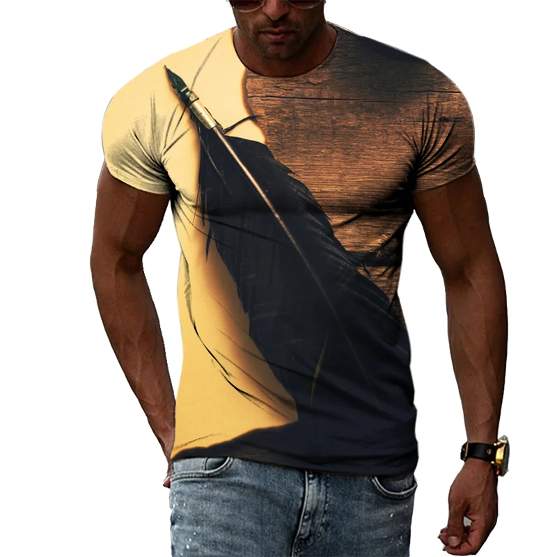 

Fashion Summer Hot Sale Men's T-Shirt Beautiful Feather Pattern 3D Printing Casual Home Comfort Short Sleeve T-Shirt O Neck Top