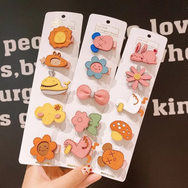 

5pcs/set Simple Sweet Cute Barrettes Cartoon Small Animal Flower Mushroom Hairpin for Girl Fashion Children Hair Accessory
