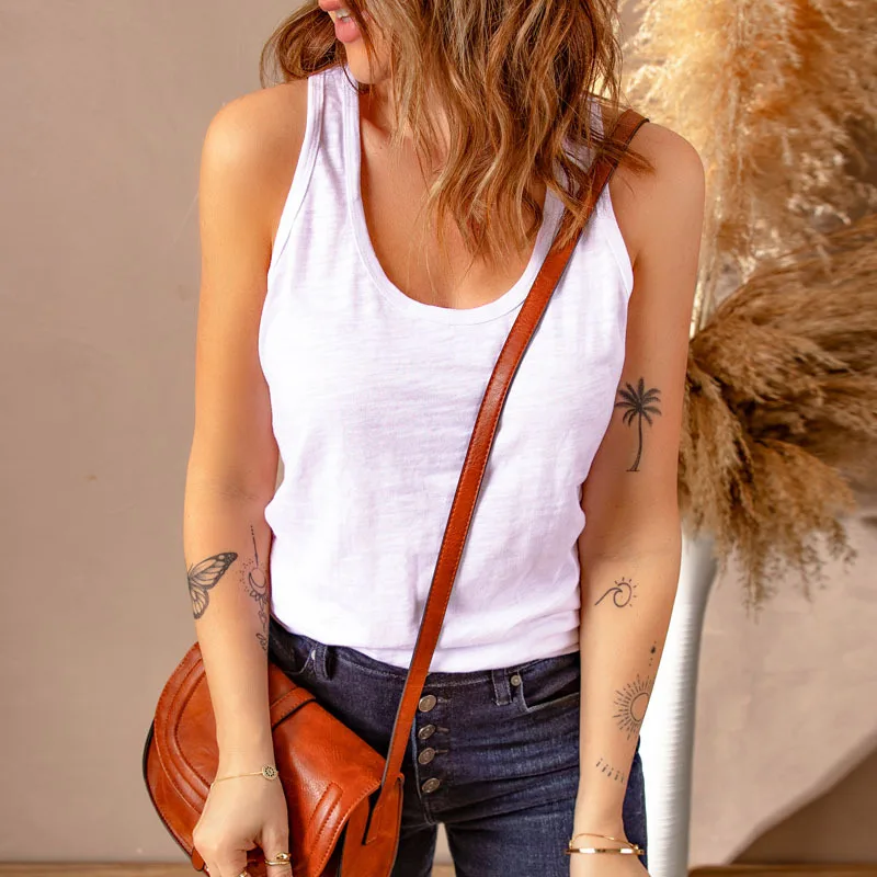 

European and American Outer Wear Underwear Vest Female 2023 Summer New Solid Color Sleeveless Can Be Worn outside