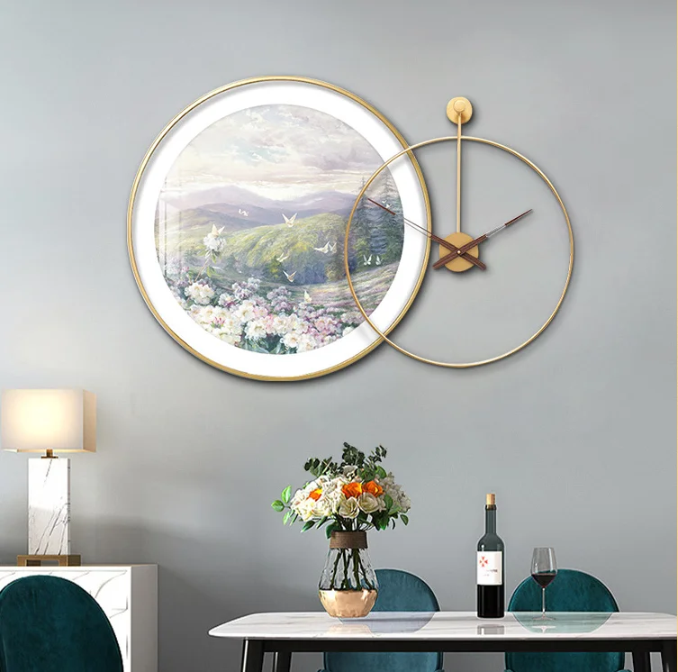 

Living room bedroom background wall clock wall hanging crystal porcelain painting