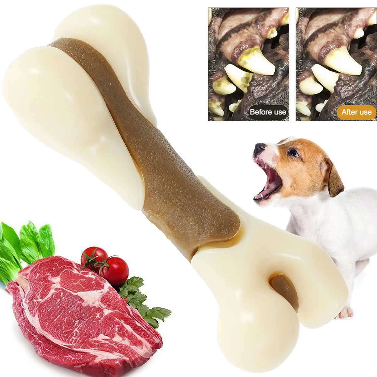 

Indestructible Dog Chew Toy for Aggressive Chewers Bone Shape Nylon Dog Molar Toy with Real Beef Flavor Durable Nylon Dog