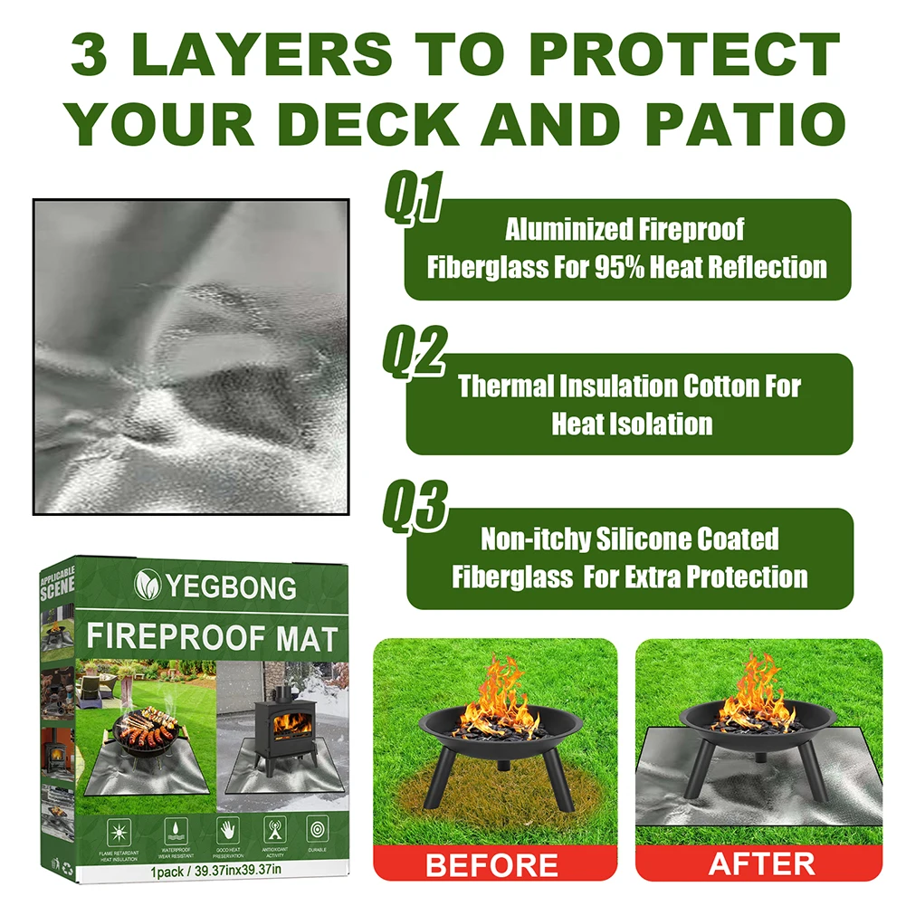 Квадратный Огнестойкий Коврик 100 См X Для Гриля Барбекю