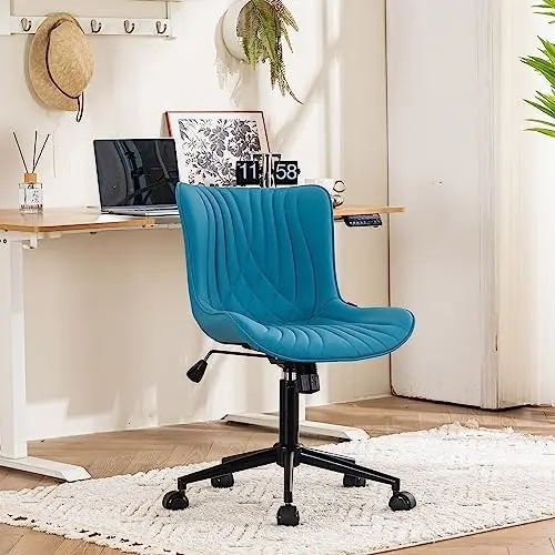 

Office Chair Modern Armless Desk Chair, Height Adjustable Swivel Rocking Computer Task Chair, Faux Leather Sewing Chairs with Wh