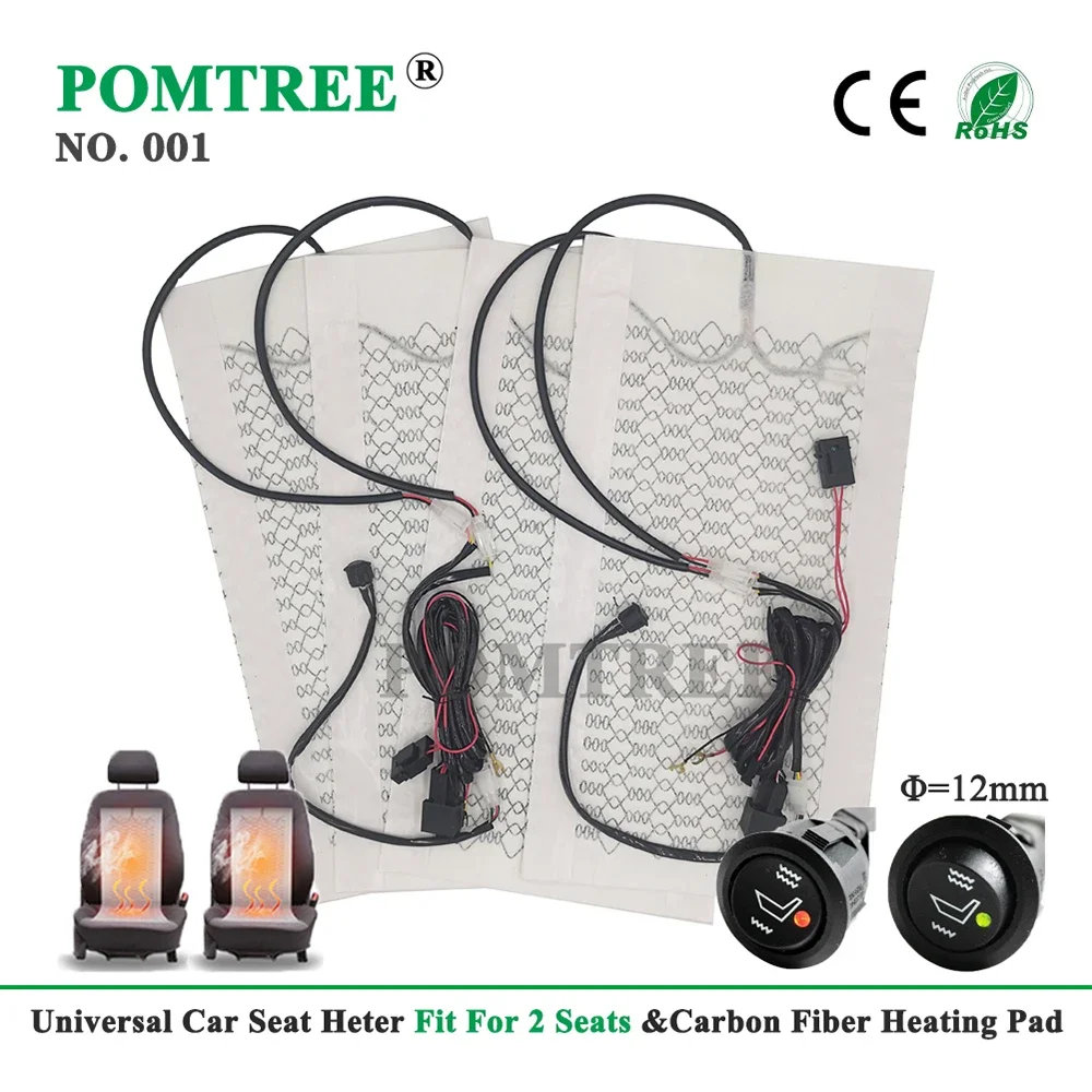 

Универсальный встроенный комплект обогрева автомобильных сидений с грелкими из углеродного волокна 12 В, 23 Вт, 52x28 см и круглым переключателем Hi-Lo