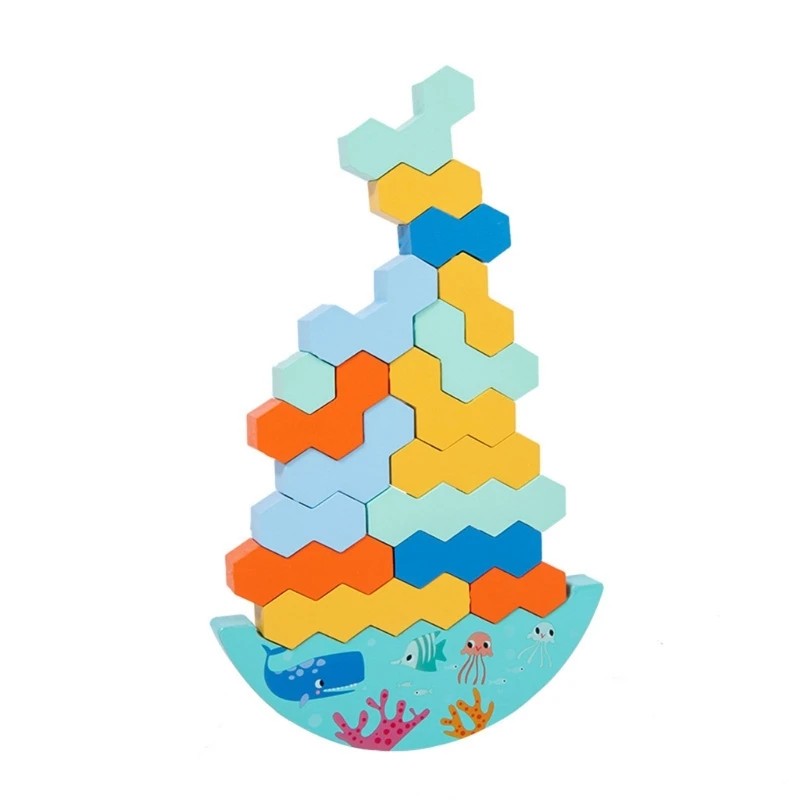 

Wooden Stacking Hexagon Toy Building Blocks for 1 2 3 Years Old Toddlers