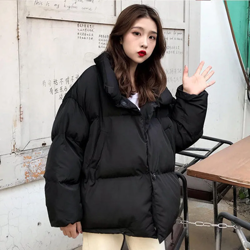 New Women Short Jacket Winter Thick Hooded Cotton Padded Coats Female Korean Loose Puffer Parkas Student Ladies Oversize Outwear