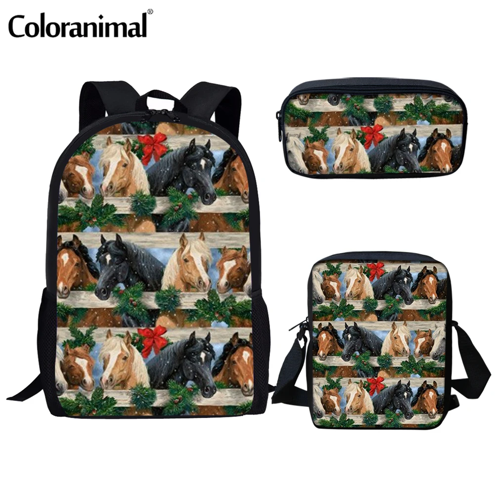 

Coloranimal Teenage Large-Capacity School Bag Set&Pencil Bag Horse 3D Printed Girls Boys Backpack Daily Book Bag Travel Pack