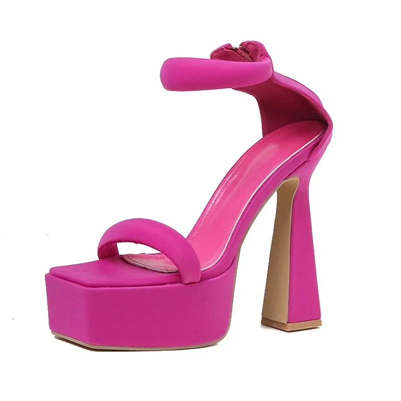 2023 New Roman Square Toe Waterproof Platform Thick Heel High-Heeled Strap Women's Sandals