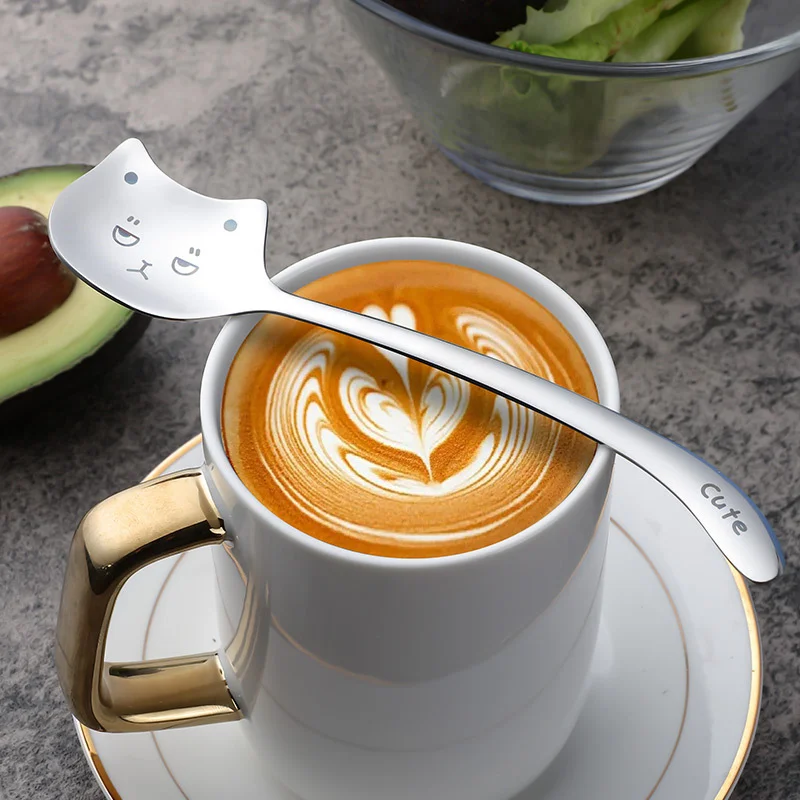 

Cute Cartoon Cat Tea-Spoon for Coffee Long Tail Cat Coffee Spoon Long Handle Spoon Birthday Gift 304 Stainless Steel Tableware