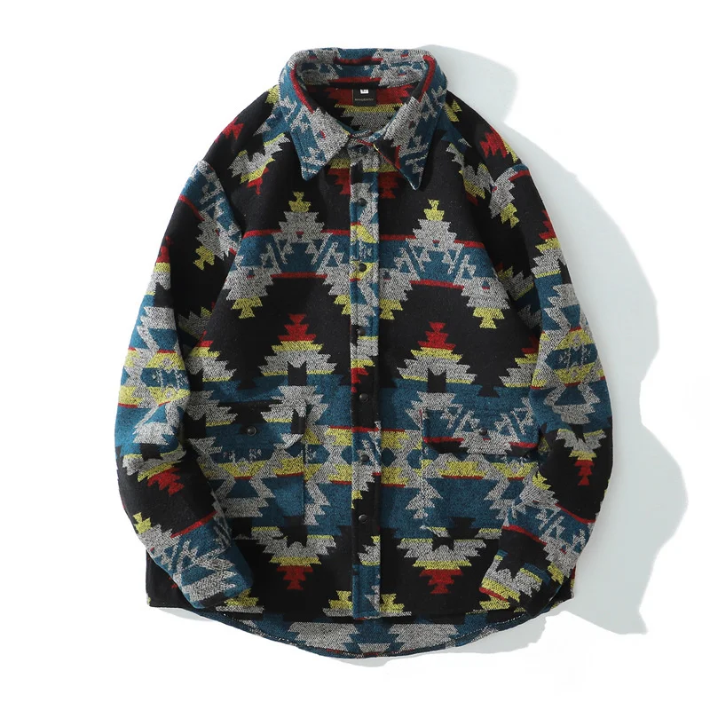 

Мужская Фланелевая рубашка в этническом стиле, повседневная куртка с длинным рукавом, на пуговицах и карманами, мягкая уличная рубашка с на...
