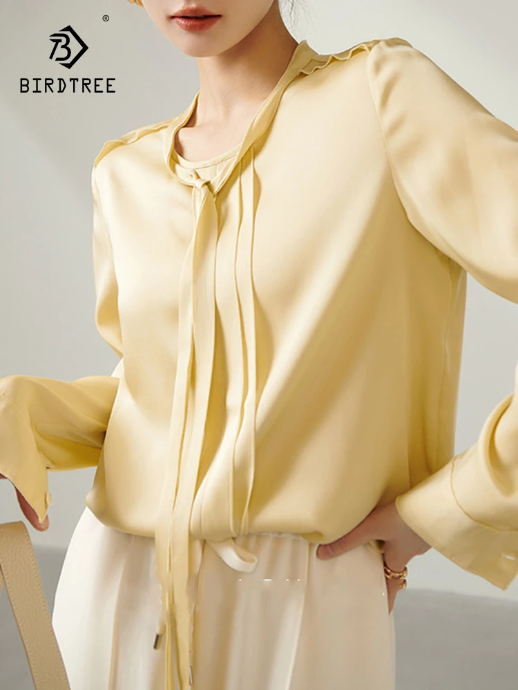 BirdTree элегантная рубашка из 90% натурального шелка 19 мм однотонная женская блузка с