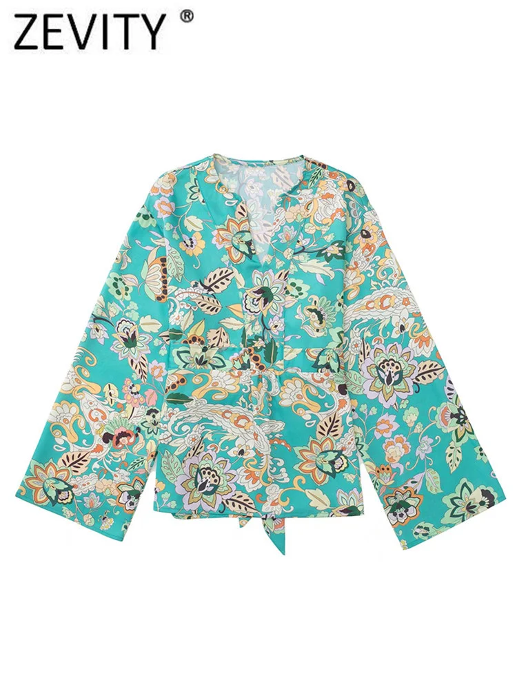

Zevity Женская винтажная Повседневная Блузка с цветочным принтом, женская блузка с длинным рукавом и бантом на спине, шикарные блузки, модели ...
