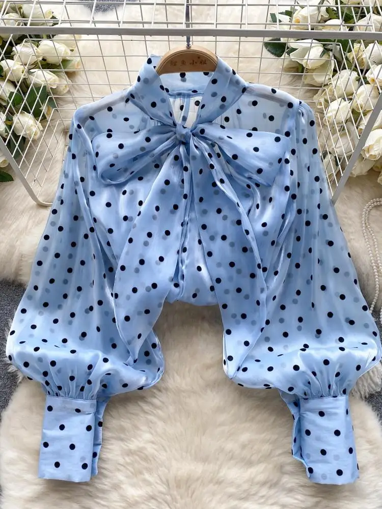 Осенняя Женская винтажная Праздничная однобортная рубашка в горошек элегантная