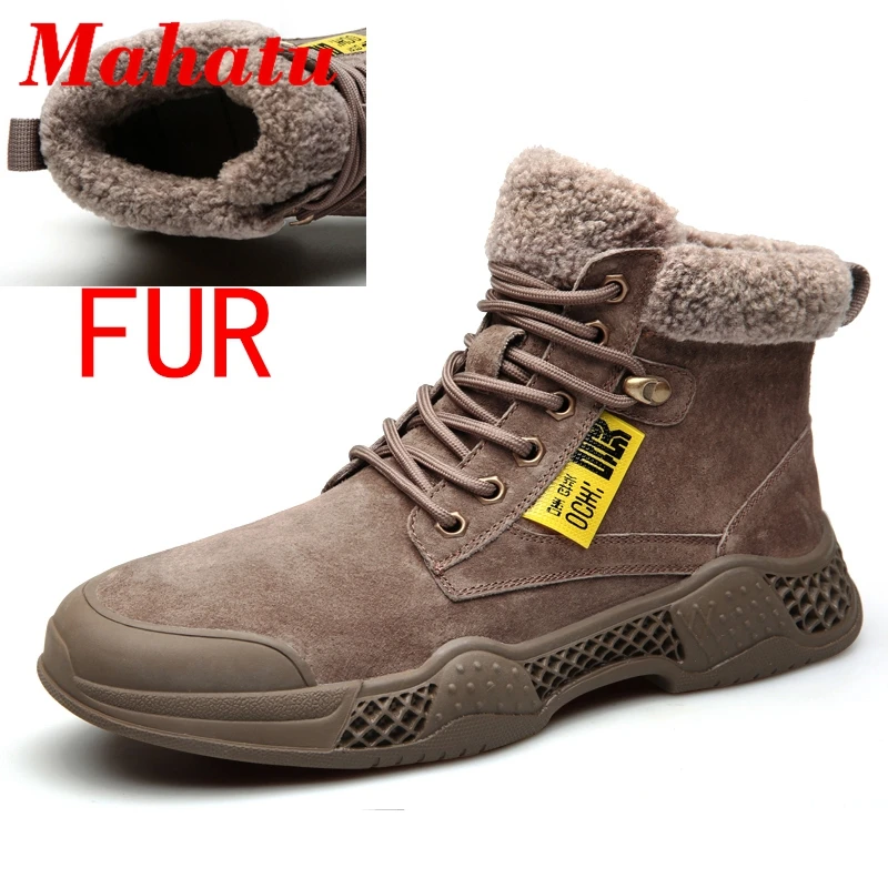 

Leather cotton shoes Men Winter Snow Boots Super Warm Men Hiking Boots High Quality Keep Warm Fur Men's Boots Outdoor Fur Shoes