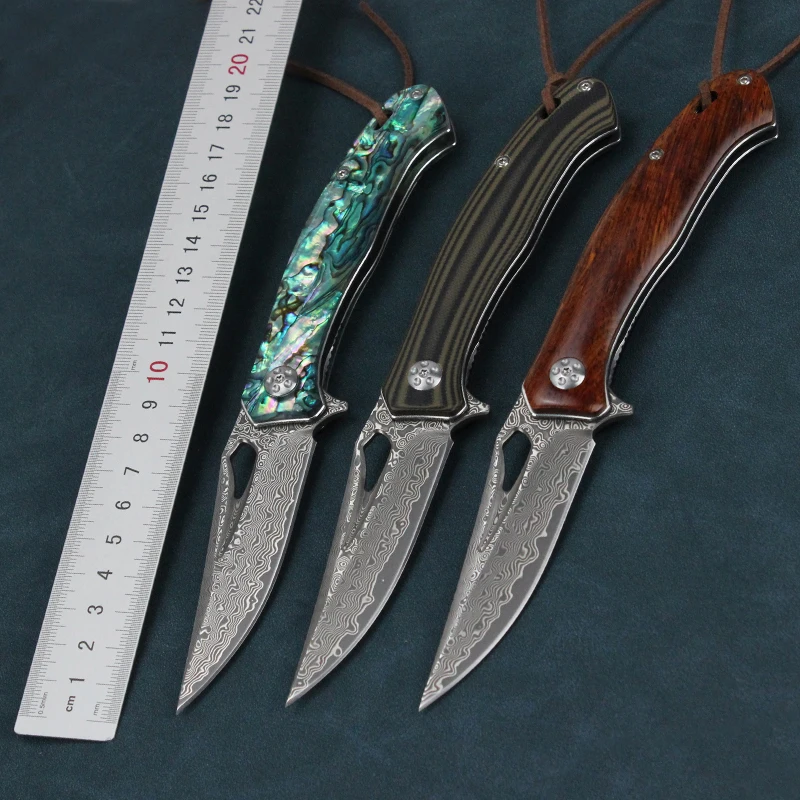 

High Hardness folding Knife l rosewood/ Abalone Shell handle camping outdoor Damascus self defense Tactical Tools knves