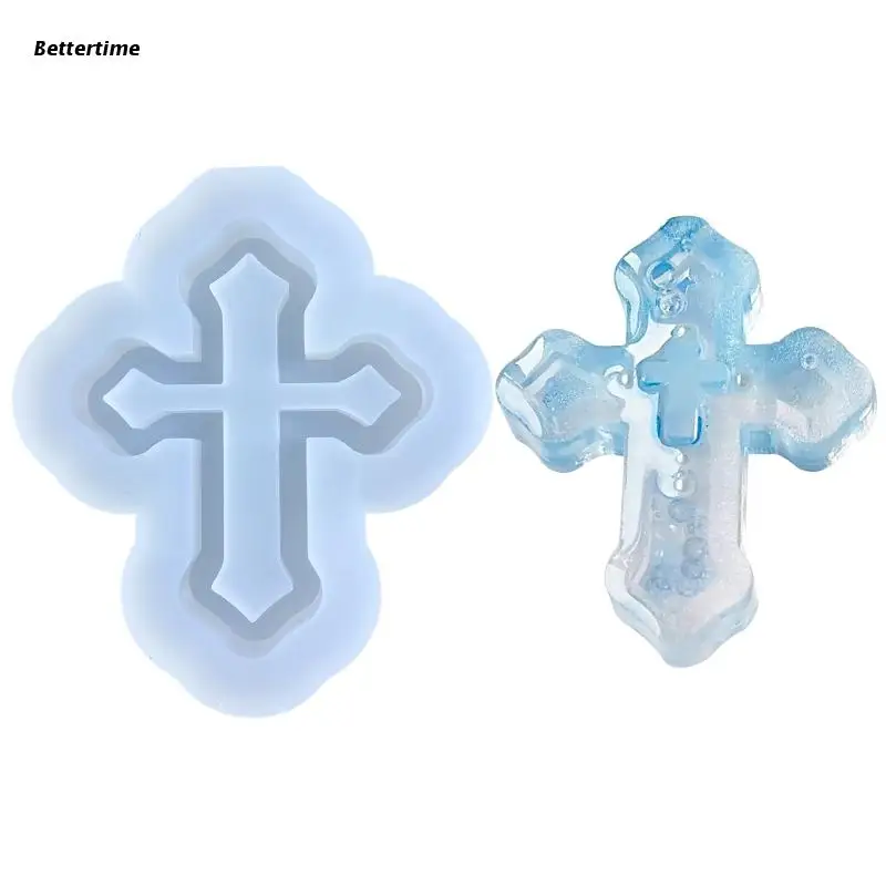 

B36D Quicksand Resin Shaker Silicone Molds Crucifix DIY Crafts Keychain Decorations