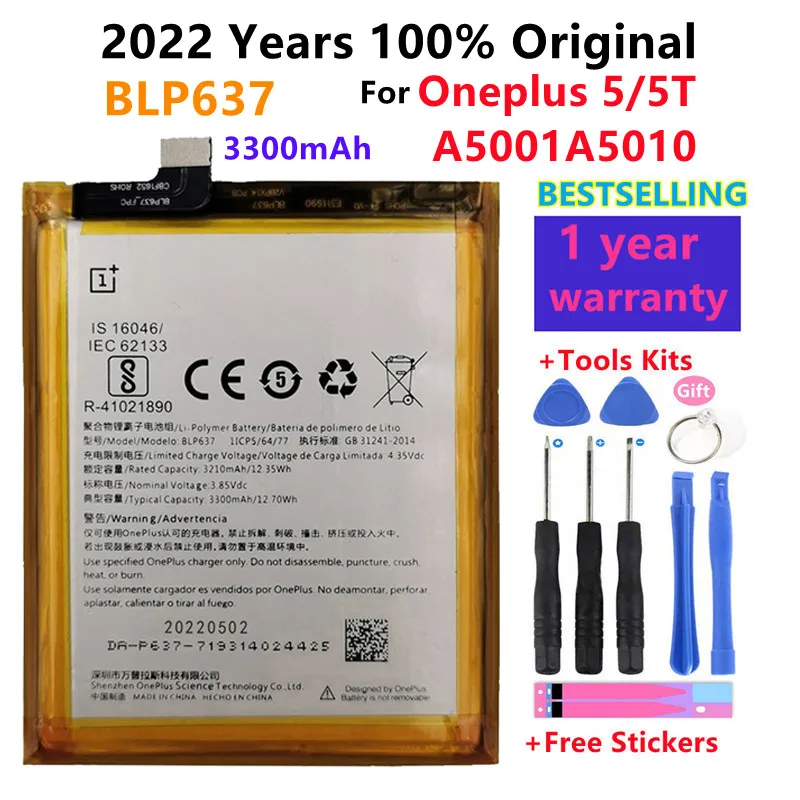 

Original Oneplus 5/5T A5001A5010 Phone Battery BLP637 3300mAh High Capacity One Plus Phone Batteries Free Tools Phone AKKU