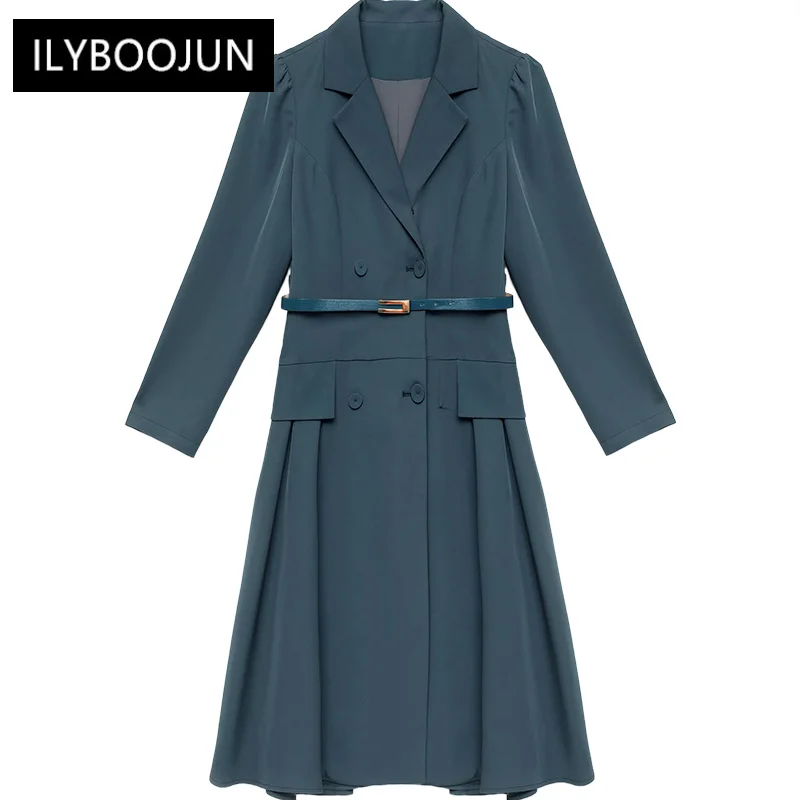 

Formal Dresses For Women 2022 Elegant Autumn Turn-down Collar Long Sleeve Solid Office Lady business Dress With belt Plus size