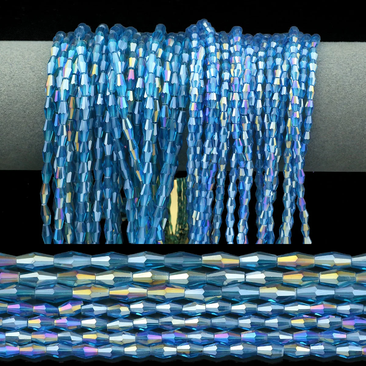 6/8 мм австрийский кристалл длинный биконус граненый павлин синий AB цвет