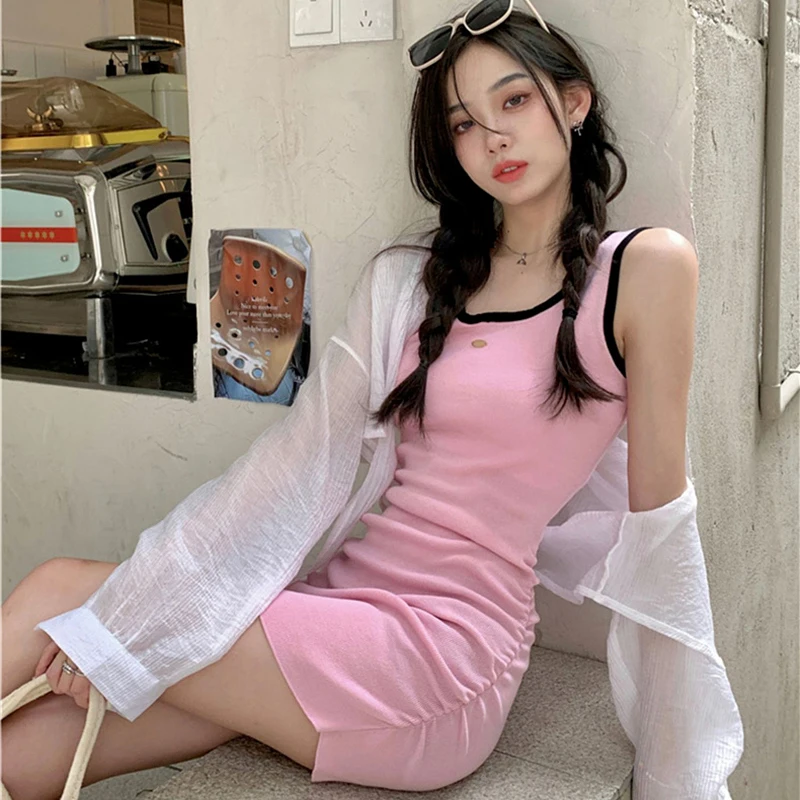 

NXPN New Product 2023 Summer Pink Tight Sexy Vest Dress Harajuku Fashion Night Shop Grace Dress