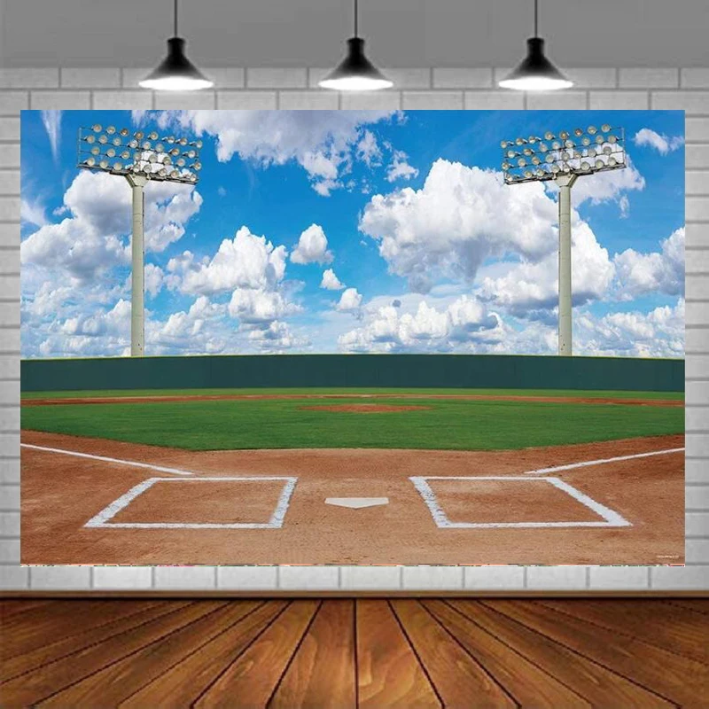 

Baseball Field Photography Backdrop For Birthday Party Decoration Sport Stadium Batter Up Background Photo Booth Banner Poster