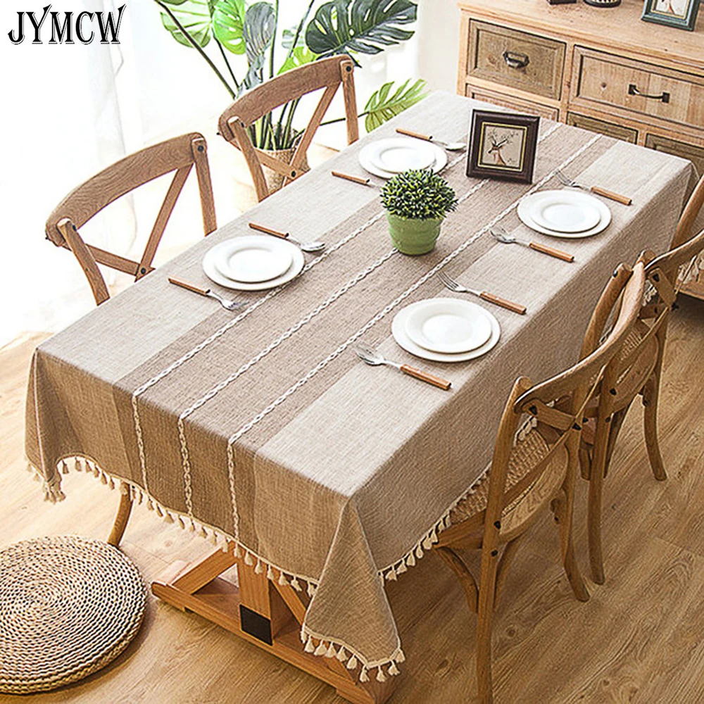 

Cotton Linen Tablecloths, Wrinkle Free Anti-Fading Table Cloth, Tassel Rectangle Indoor & Outdoor Dining Table Cover