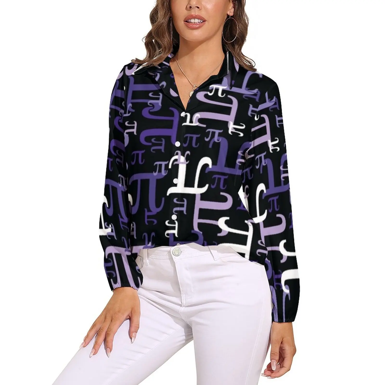 

Женская винтажная блузка с математическим принтом и длинным рукавом