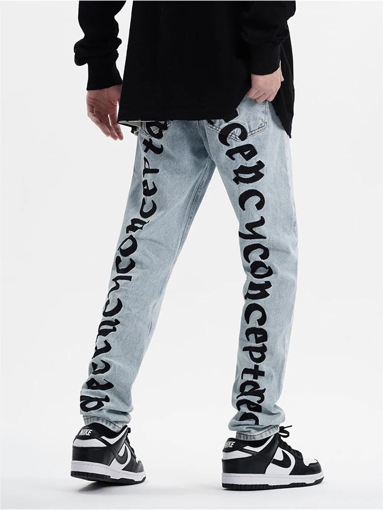 Letter Embroidery Jeans Street Clothing Jeans Woman Low Men's Pants Y2K Hop Hop Men's Straight Legs Slim Pants Men's Pants Denim