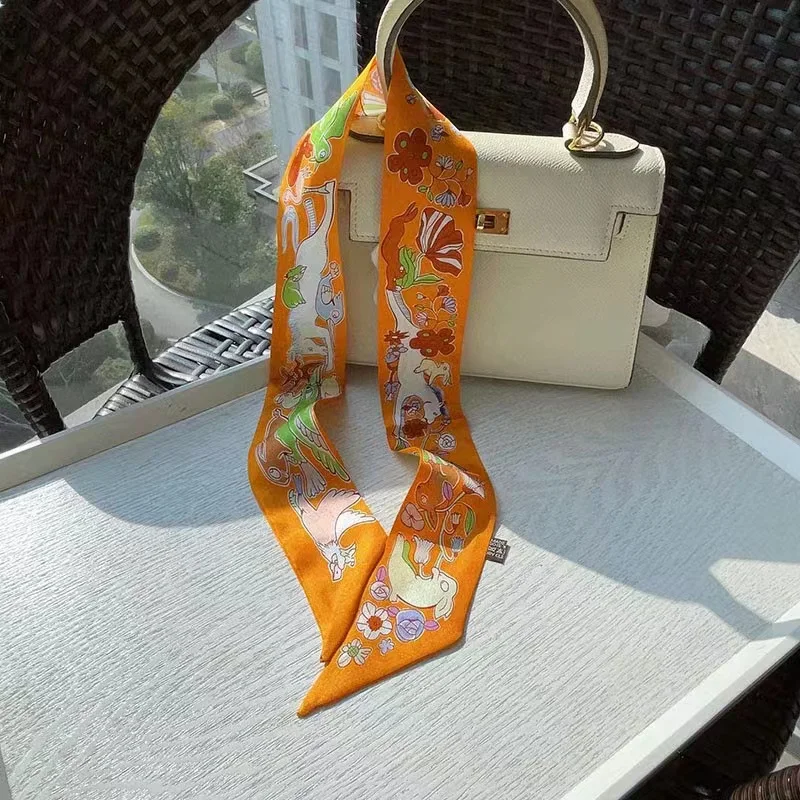 Весна 2024 100% шелковый шарф-кольцо шейный платок галстук 86*5 см женская модная сумка