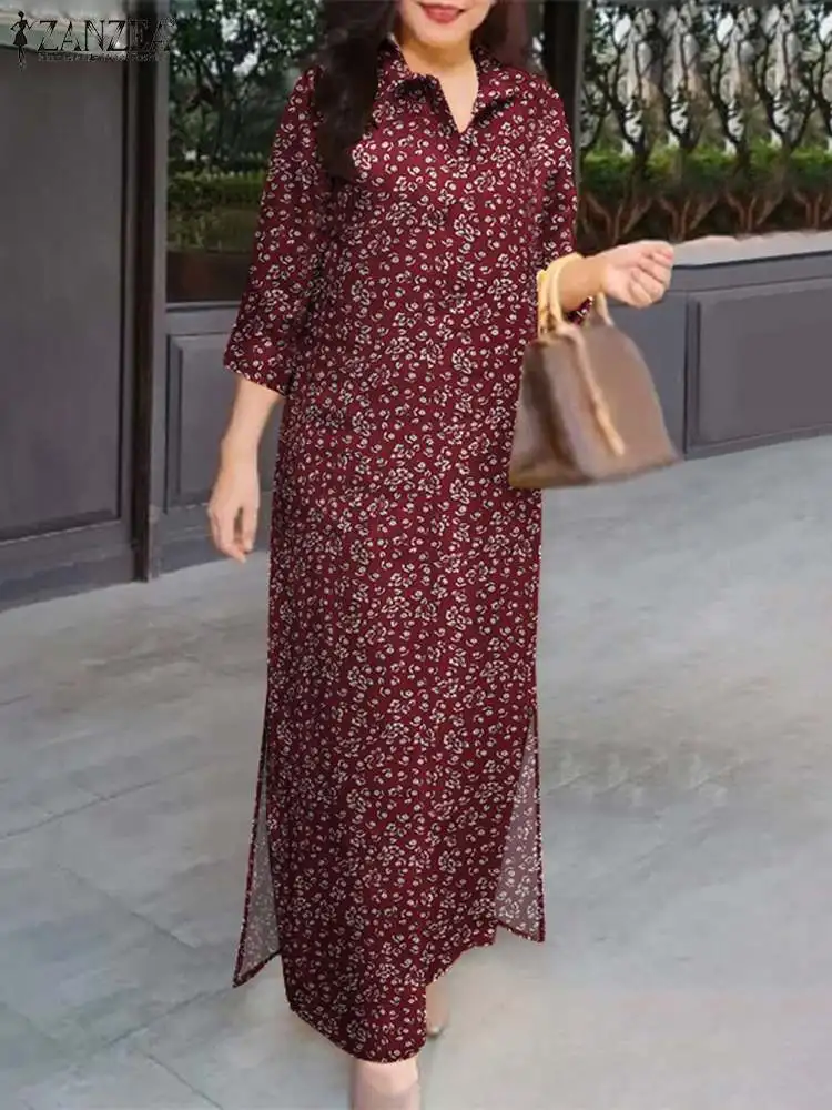 Женское платье-рубашка с цветочным принтом ZANZEA Повседневное платье-макси