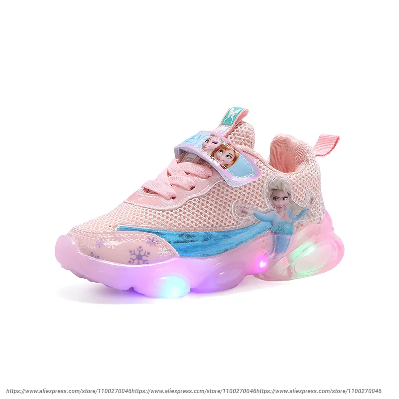 Disney Baby Kids Frozen Kids Light Boots Girls Children's Led Anna Elsa Casual Sneakers Soft Anti-Slip Running Pink Purple Sport