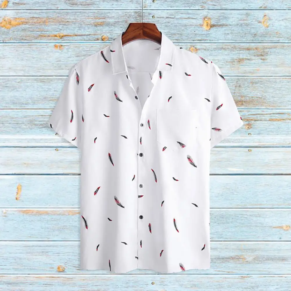 

Summer Print Men Single-breasted Shirt Lapel Short Sleeve White Casual Beach Shirts for Men 2022 Streetwear camisa masculina