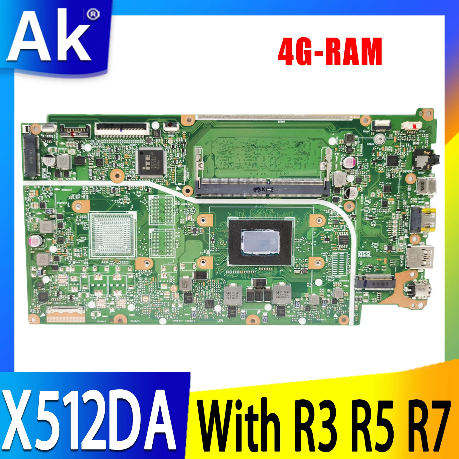 

X512DA Laptop Motherboard For Asus VIVOBOOK F512DA X512D X712DA X512DK Mainboard 4G-RAM R3-3200 R5-3500 R7-3700U 100% Test