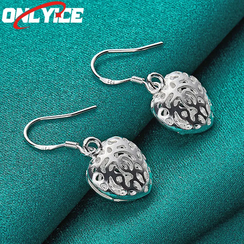 

925 Sterling Silver Heart Mesh Drop Earrings Women's Fashion Glamour Christmas Party Wedding Engagement Jewelry
