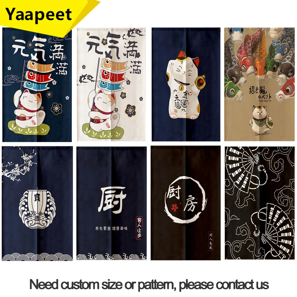 

Kitchen Restaurant Sushi Shop Japanese Lucky Cat Door Curtain Linen Fabric Entrance Doorway Decor Noren Fengshui Hanging Curtain