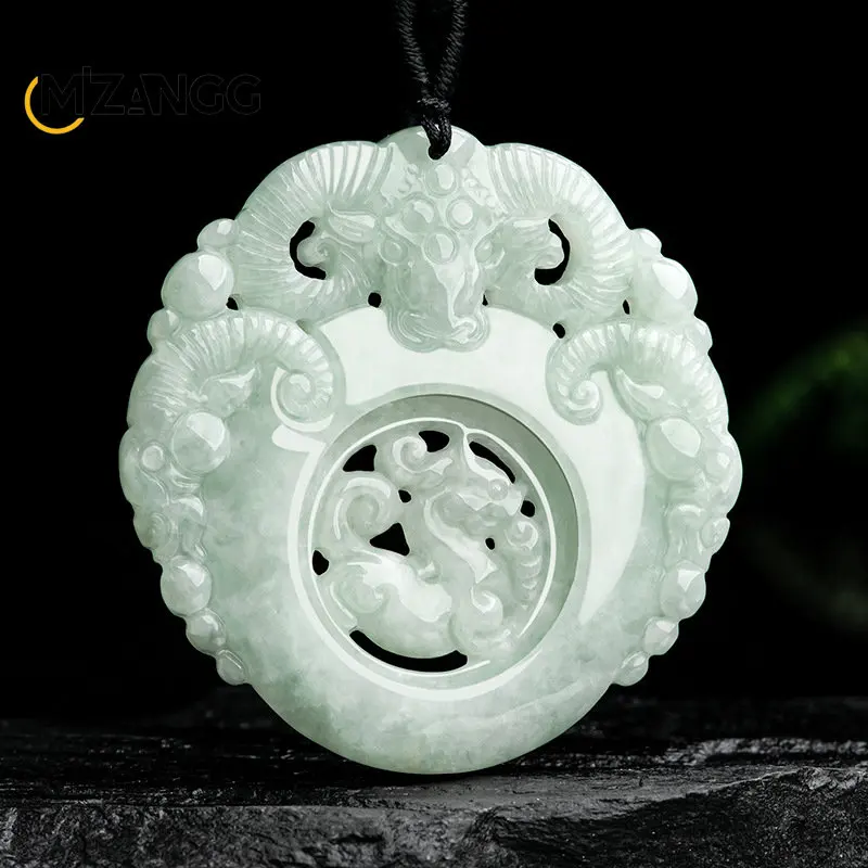 

Hand-Carved Natural Emerald Lucky Three Goats Kaitai Jadeite Pendant Men Women Mascot Party Fine Jewelry Necklace Couple Gift