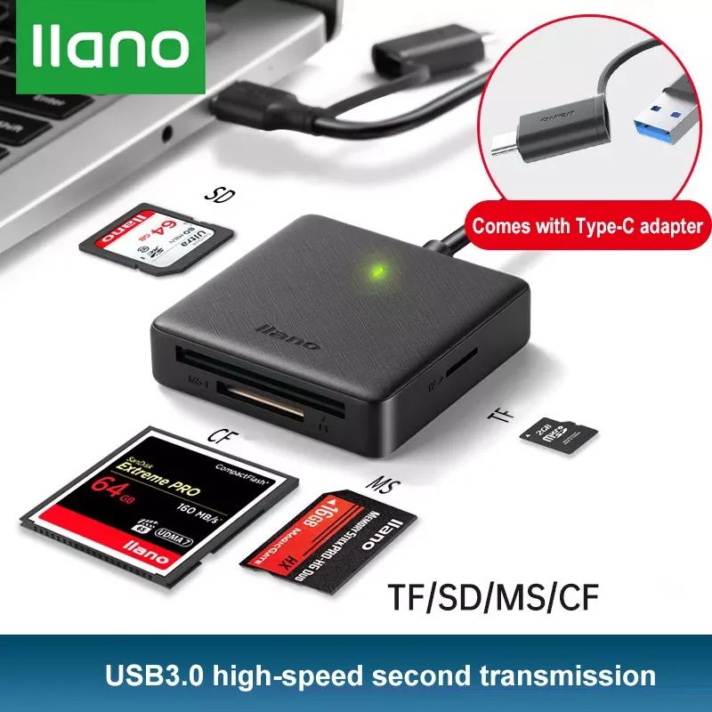 

Кардридер LLANO USB 3,0/Type-C 4 в 1, 5 Гбит/с, SD/TF/CF/MS