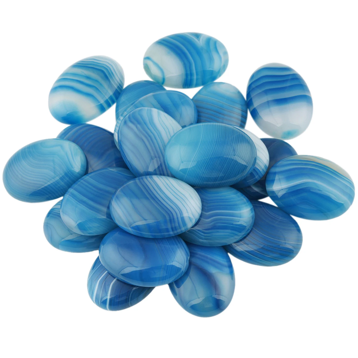 1Pcs 15x20x6mm Blue Stripes Agate Oval Cabochon Flatback Stone Beads For Ring Earring Pendan DIY Jewelry Making