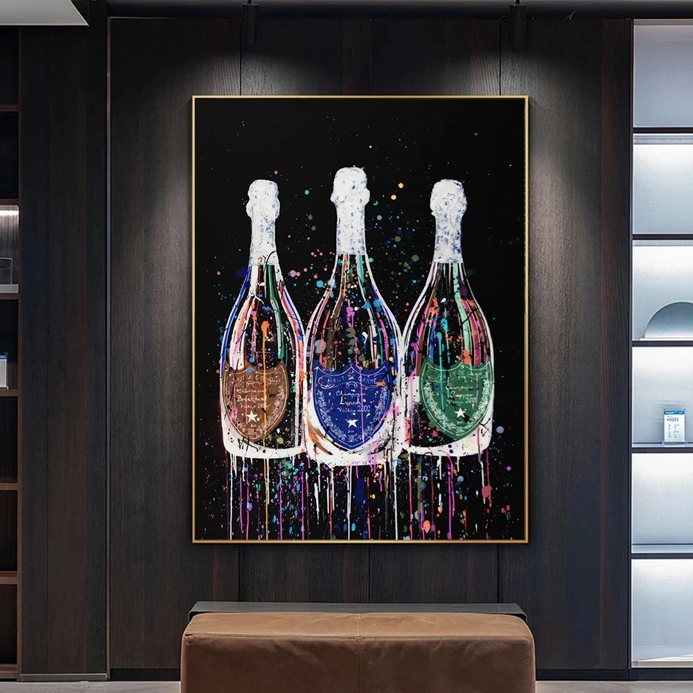 

Champagne Bottle Canvas Painting Colorful Pop Art Posters and Prints Nordic Wall Art Canvas Cuadro Pictures Modern Room Decor