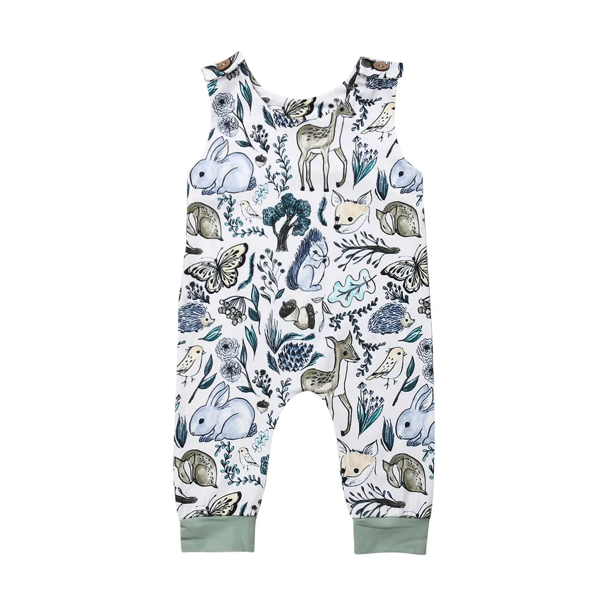 

Newborn Baby Boy Girl Animal Print Sleeveless Button Romper Summer Jumpsuit Outfits for Baby