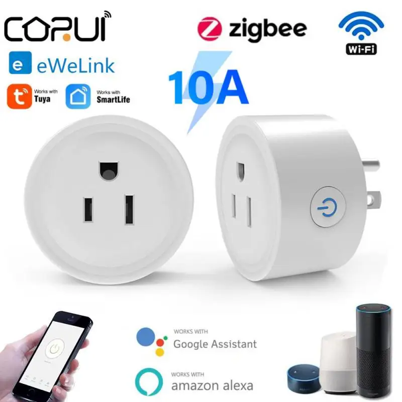 

CORUI US Socket Tuya WiFi ZigBee Smart Plug Outlet Ewelink Smart Life App Remote Control Support Alexa Google Home Voice Control