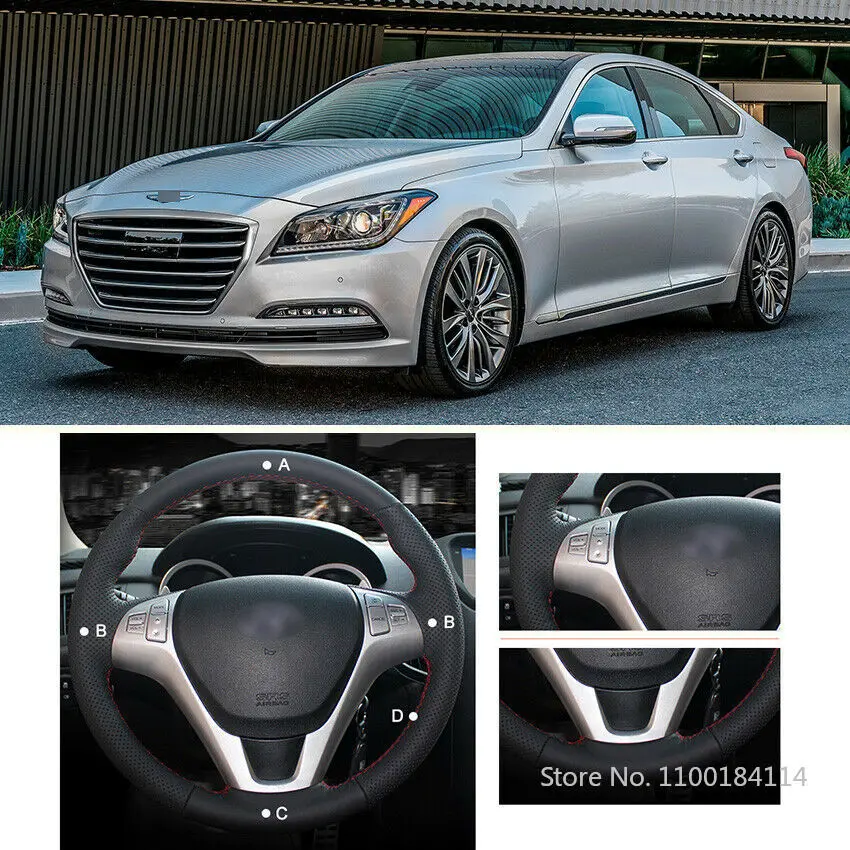

Black Leather Hand Sew Car Steering Wheel Cover for Hyundai Genesis Coupe 2010-