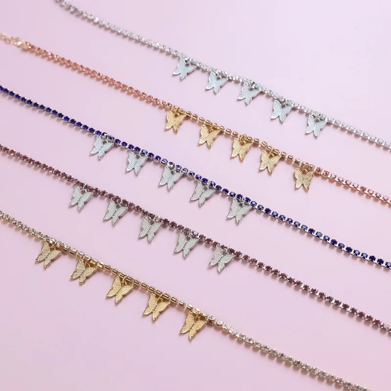 

Zircon Design Cat Collar Stylish 5 Diamond Butterfly Pendant Necklace Silver/Gold/Pink Puppy Kitten Shining Pet Accessories