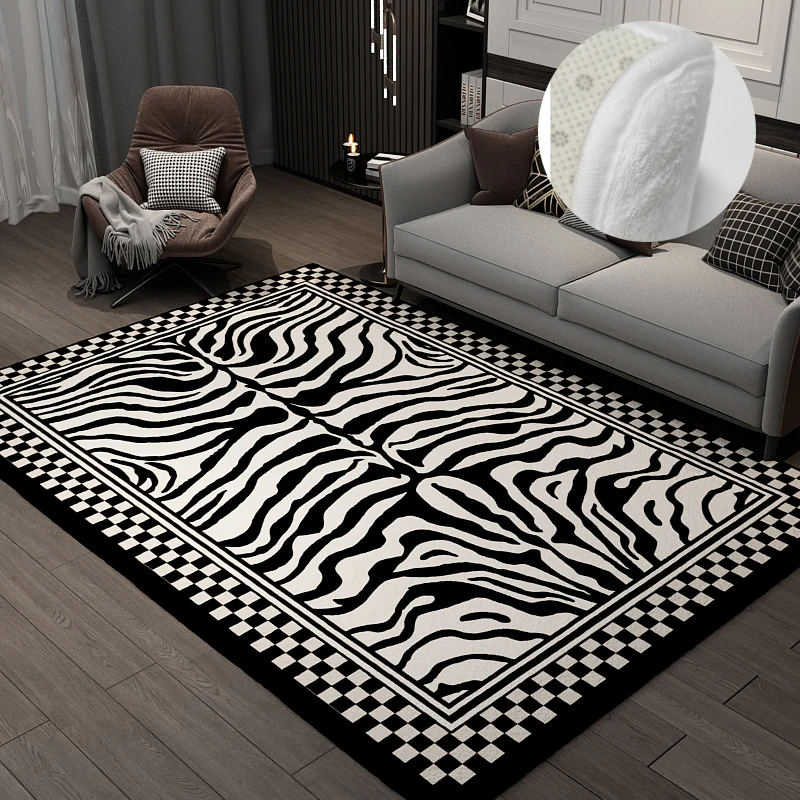 Модные Нескользящие черные коврики Ins для гостиной, большие коврики для украшения комнаты, домашние коврики, полосатые пушистые Коврики для спальни