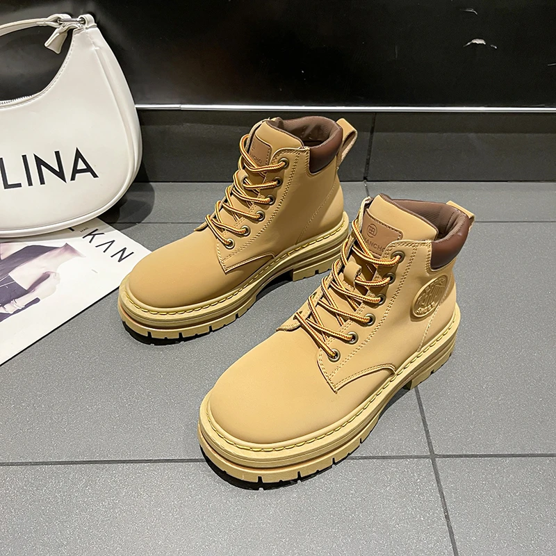 

2022 Winter New All Match Women's Boots Casual Thick Bottom Lace Up Ankle Boots Black Boots Casual Fashion Does Not Wear Feet