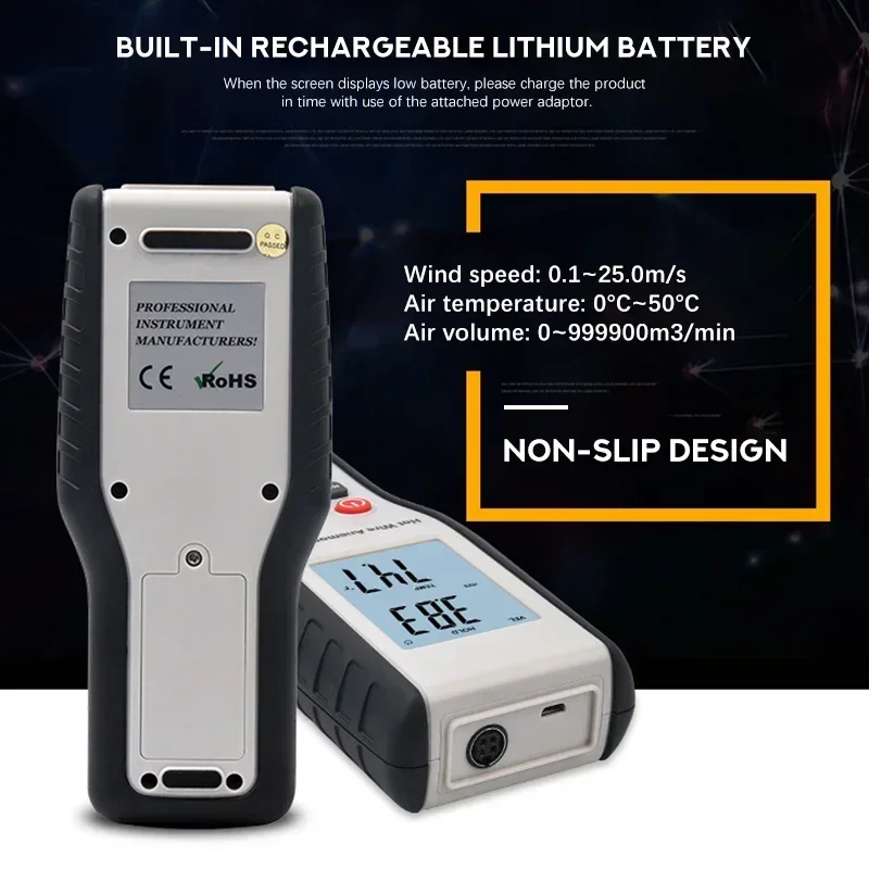 Фото HTI HT-9829 Высокочувствительный цифровой портативный измеритель скорости ветра с горячей проволокой, термоанемометр, измерительные приборы Anemometro №4