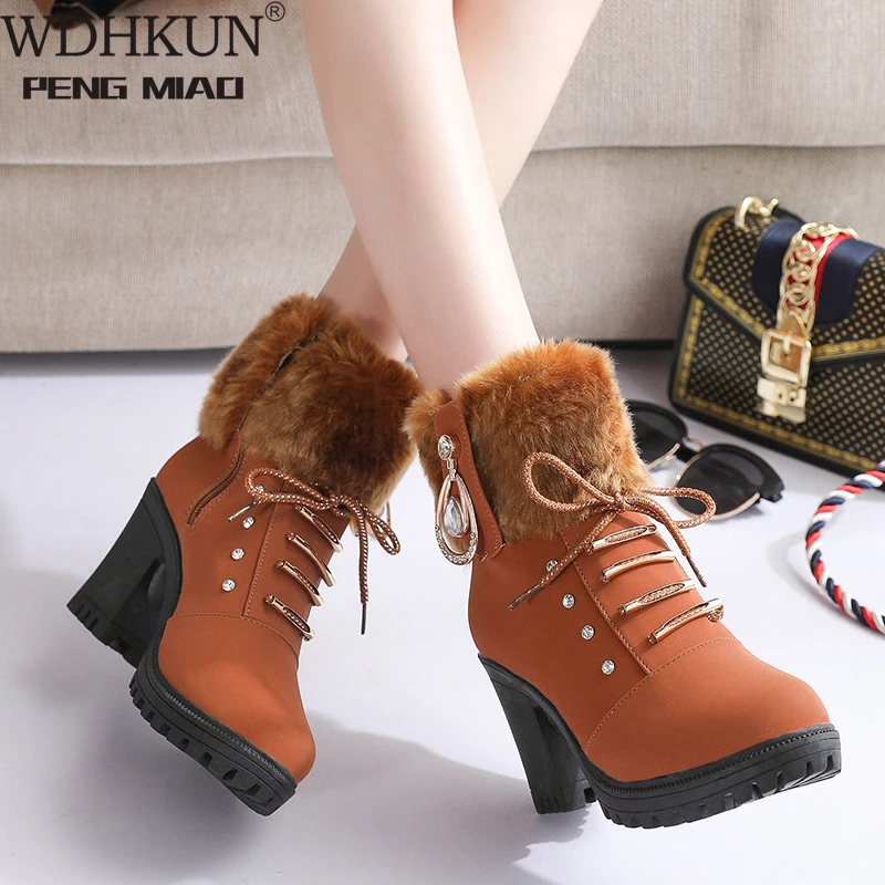 

Женские ботильоны 2021, женские ботинки на квадратном каблуке, обувь для снега, Офисная Женская обувь с перьями, женские ботинки, женские боти...