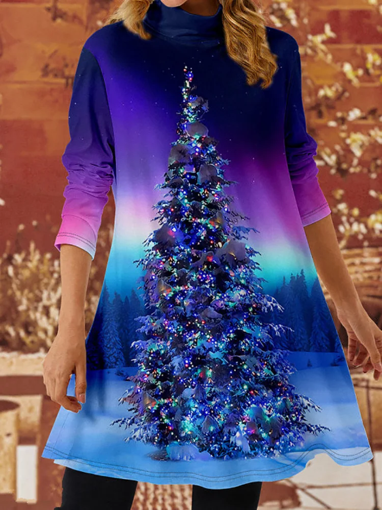 

Платье женское демисезонное свободное с длинным рукавом и высоким воротником