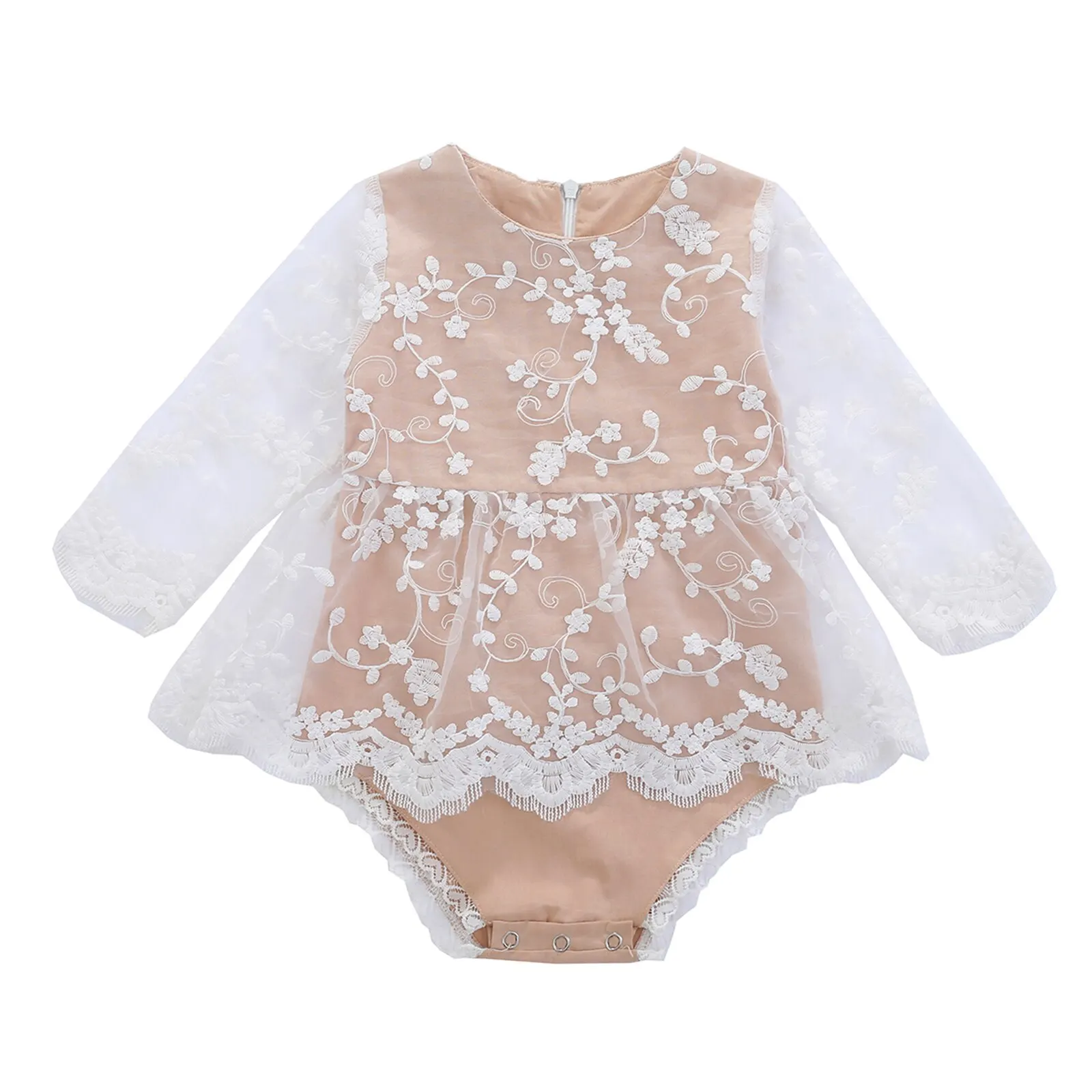 

Sweet Newborn Baby Girl Pink Lace Flower Embroidery Romper Ruffles Sunsuit Long Sleeve Jumpsuit Outfits Clothes 0-24M